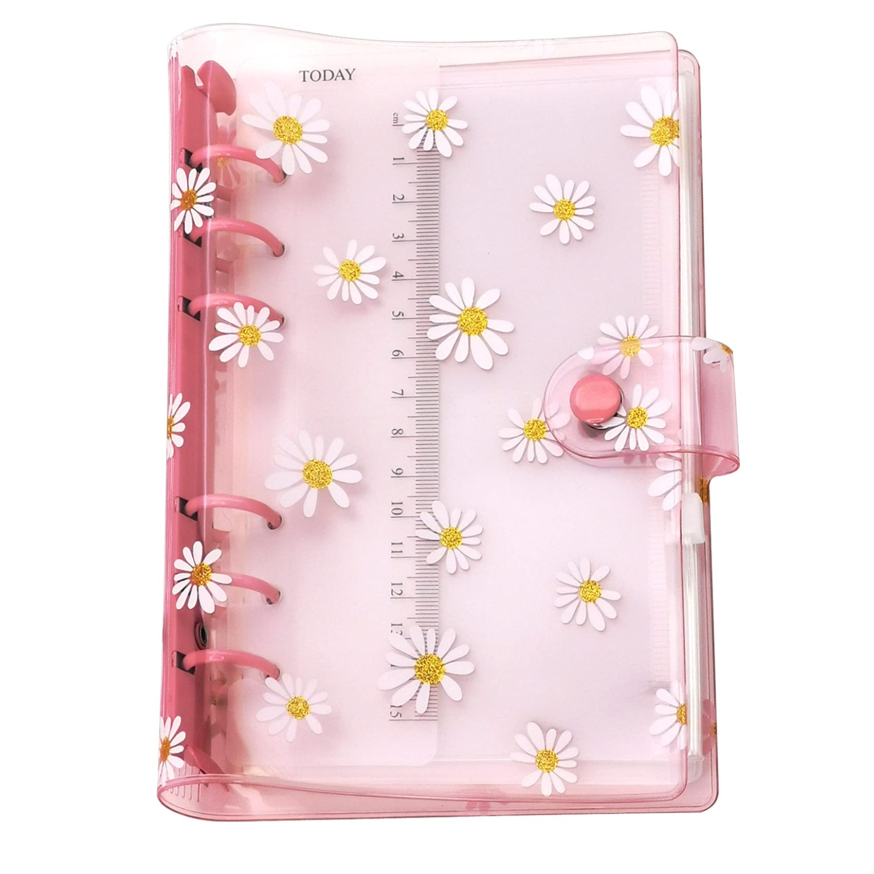 A6 A5 6-Holes Colorful PVC Cover Round Ring View Binder with Snap Button Closure File Folder (Pink Daisy, A6 combo) — image 1