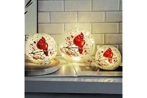 KAOWOD Crackle Glass Ball Cardinal Lamp, Light Up Red Bird Stained Glass Christmas Decor Accent Lamp, Lighted Globe Glass Table Lamp, Orb Cardinal Night Light, Mother's Day Gifts, Led Sphere Desk Lamp