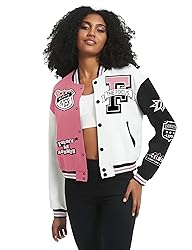 COZYPOIN Women's Varsity Jacket Print Cropped Color