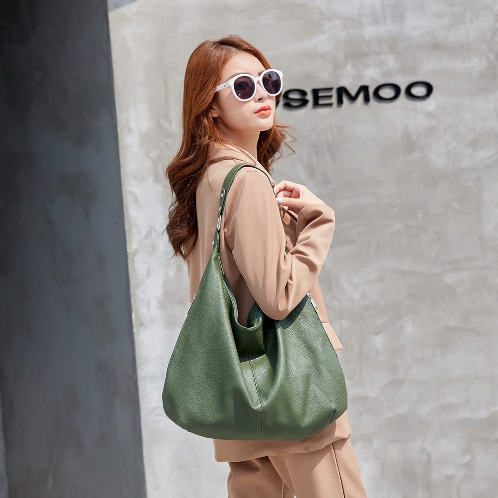 Ashioup Damen Bag Hobo-Taschen, Schwarzes Grün