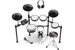 ALLSET 700 Professional Electric Drum Sets with Mude Mesh Drum Pads, 10" Dual Zone Snare, 30 Kits & 600+ BFD Sounds, 2 Pedals, Throne & Headphones, Drumsticks | Melodics Lessons (Off-white)