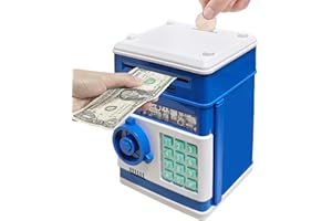 Cabhuti Piggy Bank Electronic Password Mini ATM Cash Coin Can Auto Scroll Paper Money Saving Box,Christmas,Birthday,Children's Day Gift for Kids (Blue)