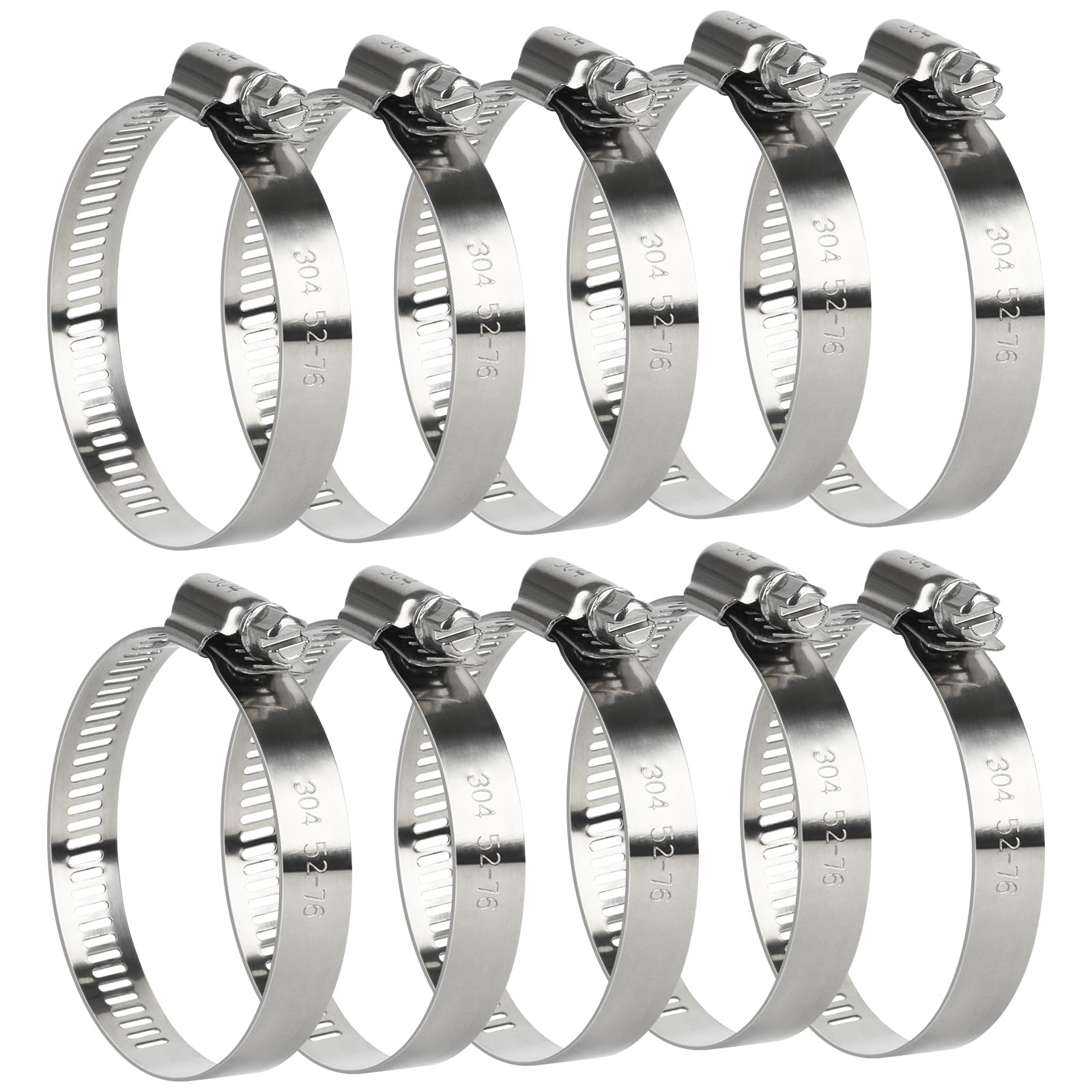 10 Pcs Hose Clips 52-76mm Adjustable Jubilee Clip Assotred Stainless Steel Worm Gear Clamps Pipe Clamps Assortment Kit for Fuel Line, Automotive,Plumbing