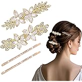 AMCAMI 4PCS Gold Hair Clips,Rhinestone Hair Barrettes For Women, Fancy Gold Hair Accessories For Wedding Bridal Bridesmaid Prom