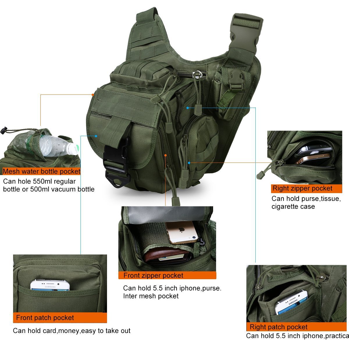 G4Free Tactical Messenger Fishing Tackle Side Bag EDC Sling Pack