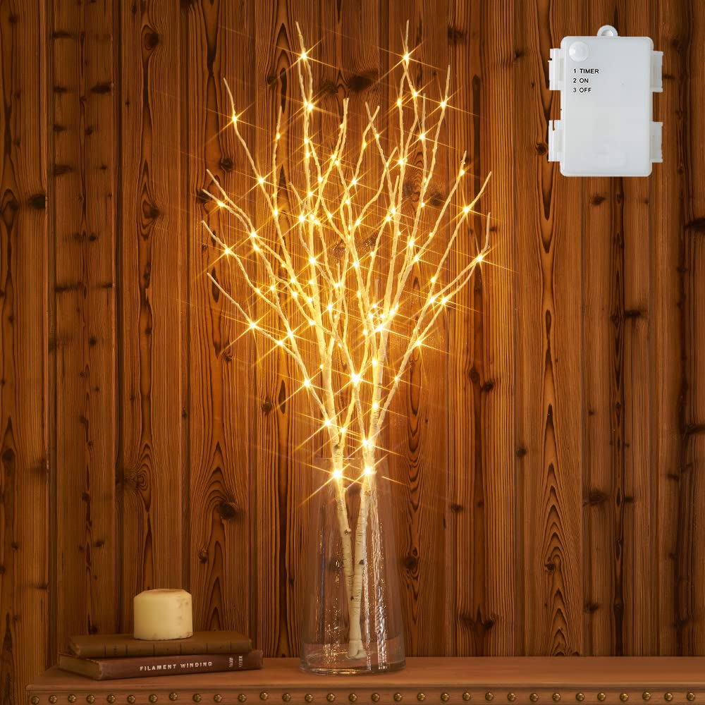 Photo 1 of Hairui Lighted Artificial Twig Birch Branch with Fairy Lights 30IN 100 LED Battery Operated, White Willow Branch with Lights for Christmas Holiday Wedding Party Decoration