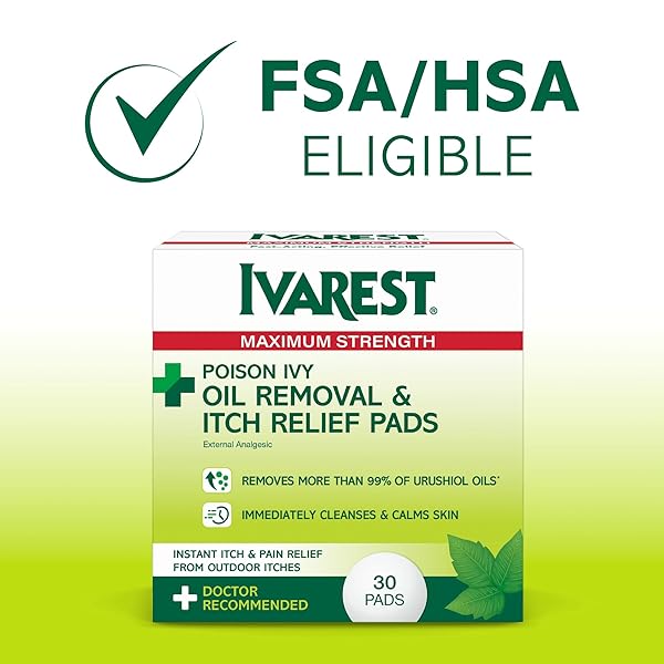 IVAREST POISON IVY OIL REMOVAL AND ITCH RELIEF PADS, 30 COUNT, POISON IVY WIPES, MAX STRENGTH, POISON PLANT AND INSECT BITE RELIEF, POISON IVY, OAK, SUMAC TREATMENT, ANTI-ITCH, MEDICATED, 30 CT.