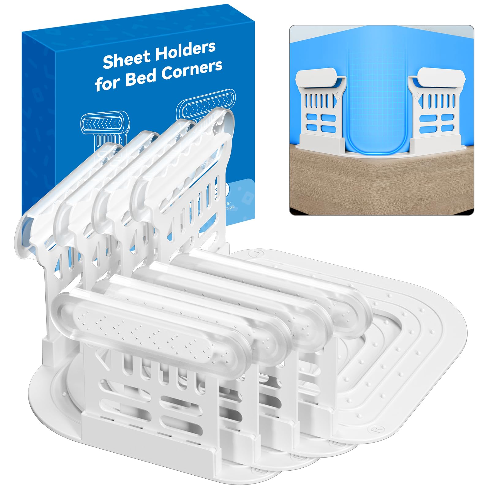 Photo 1 of VRZVQ Sheet Holders for Bed Corners - Plastic Fasteners Keep Sheets Firm & Tight, Secure Fitted Sheet Holders for Corners, Durable Bedding Clips (White, 4-pcs)LPNPMEY8939917
