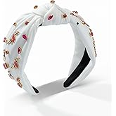 Mixcbe Flamingo Headbands for Women Boho Hawaiian Flamingo Headbands Pink Crystal Top Knot White Headband Summer Accessories Beach Vacation Outfits(white)