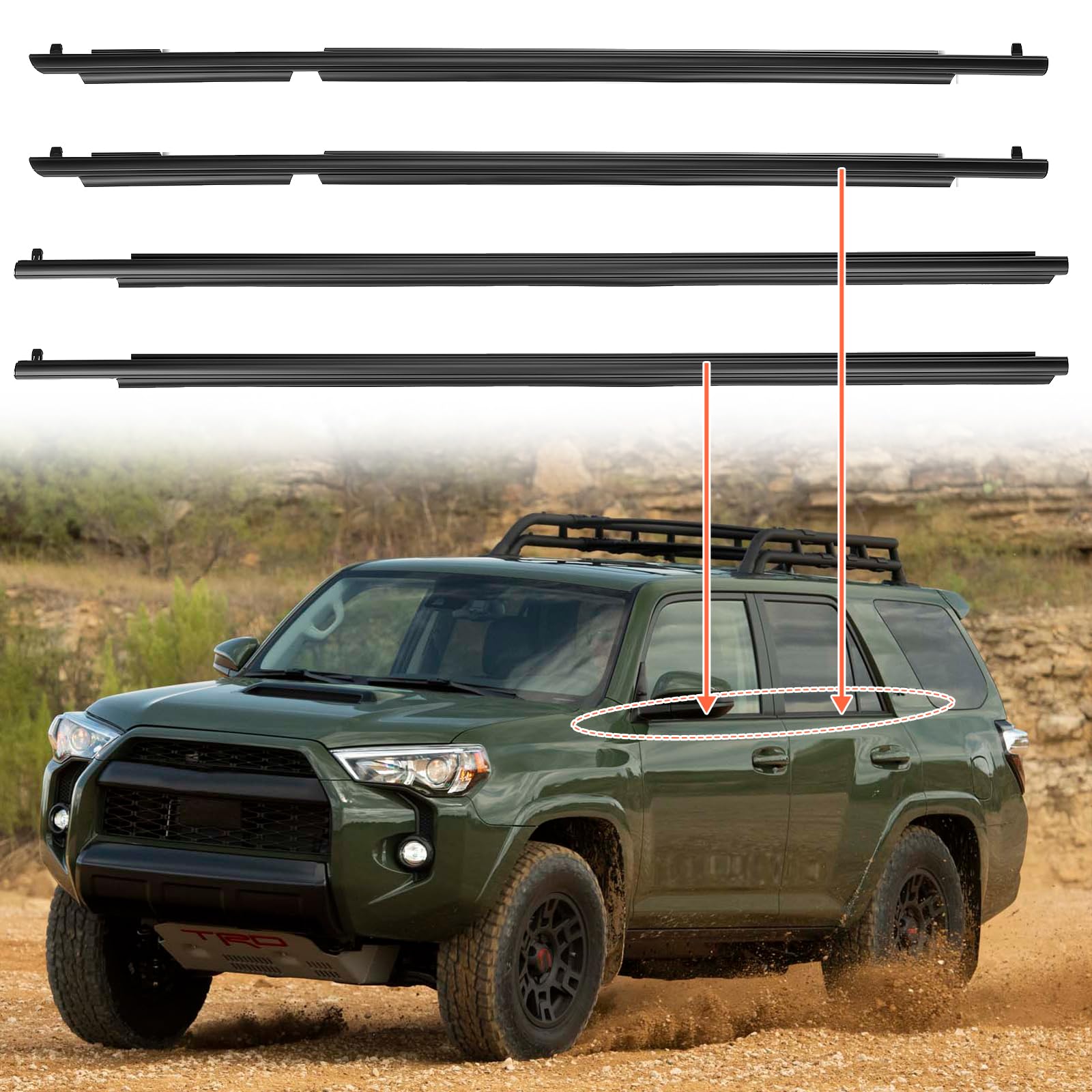 Photo 1 of ACLONG Weatherstrip Window Seal Car Window Moulding Trim Sweep Felt Seal Kit Fit for Toyota 4Runner 2010-2021 Replaces 75712-35011 75711-35011 75721-35011 75722-35011-4 Piece Set