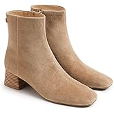 Coutgo Womens Ankle Boots Chunky Low Heel Square Toe Booties Side Zipper Winter Dress Shoes