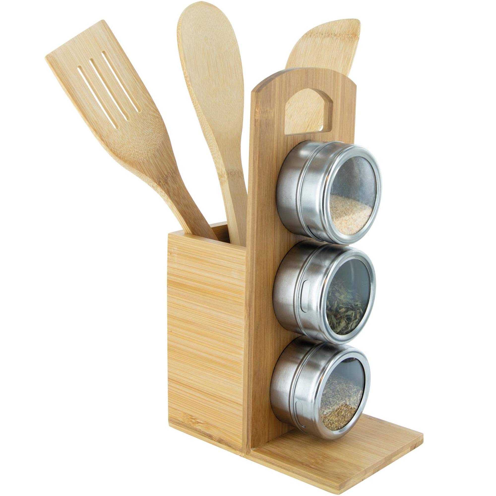 COOK CONCEPT KA4333 Spice Rack and Set of 3 Bamboo Cutlery - 10 x 15 x 31.5 cm, Brown, 10 x 15 x 31.5 cm