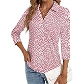 LYHIPSS 3/4 Length Sleeve Womens Tops Dressy Casual V Neck Polo Shirts Business Work Blouses 2025 Trendy Tunic Top