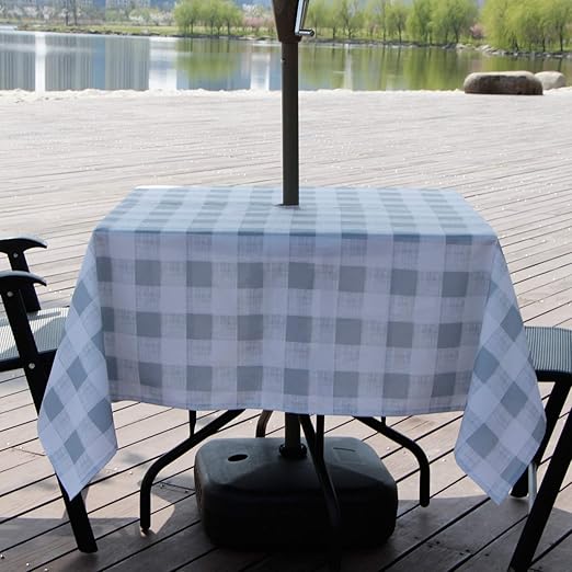 Amazon Com Aoohome Buffalo Plaid Square Tablecloth Fabric Water Resistant Spill Proof Table Cover With Zipper And Umbrella Hole For Family Gathering And Picnic Machine Washable Heavy Duty 60x60 Inch Grey Kitchen Dining