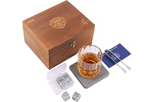 Whiskey Stones and Whiskey Glass Gift Set, Pack of 6 Whiskey Stones with Old Fashion Whiskey Glass, Absorbent Drink Coaster and Stainless Steel Tong, Man/Myth/Legend, Gift for Father/Husband - Aiizun