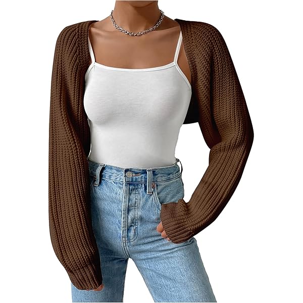 Women's Casual Cardigan Sweaters Ribbed Knit Raglan Sleeve Shrug