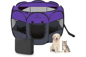 Okeycozy Portable Dog Playpen Indoor, Foldable Puppy Playpen Pop Up Pet Playpen Tents with Cover Cat Playpen Dog Kennel Indoor for Small Dog, Puppy, Kitten, Cat, Rabbit,Chicken (Purple)