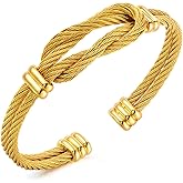 Adjustable C-Shape Open Cuff Bangle for Men - Infinity Love Knot Stainless Steel Double Line Twisted Cable Wire Bracelets for Mens Fashion Vintage Unique Boyfriend Gift for Valentines with Jewelry Box