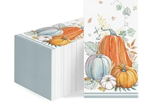 LINHAXM 100 Pcs Fall Napkins Thanksgiving Watercolor Pumpkin Guest Towels Autumn Leaves Disposable Napkins for Harvest Dinner Bathroom Kitchen Home Decoration