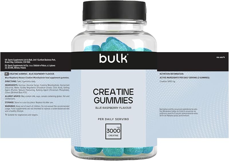 Creatine Gummies | 60 Blue Raspberry Flavour Gummies | 3g Creatine Monohydrate per Serving | Convenient & Easy to Take Daily Supplement