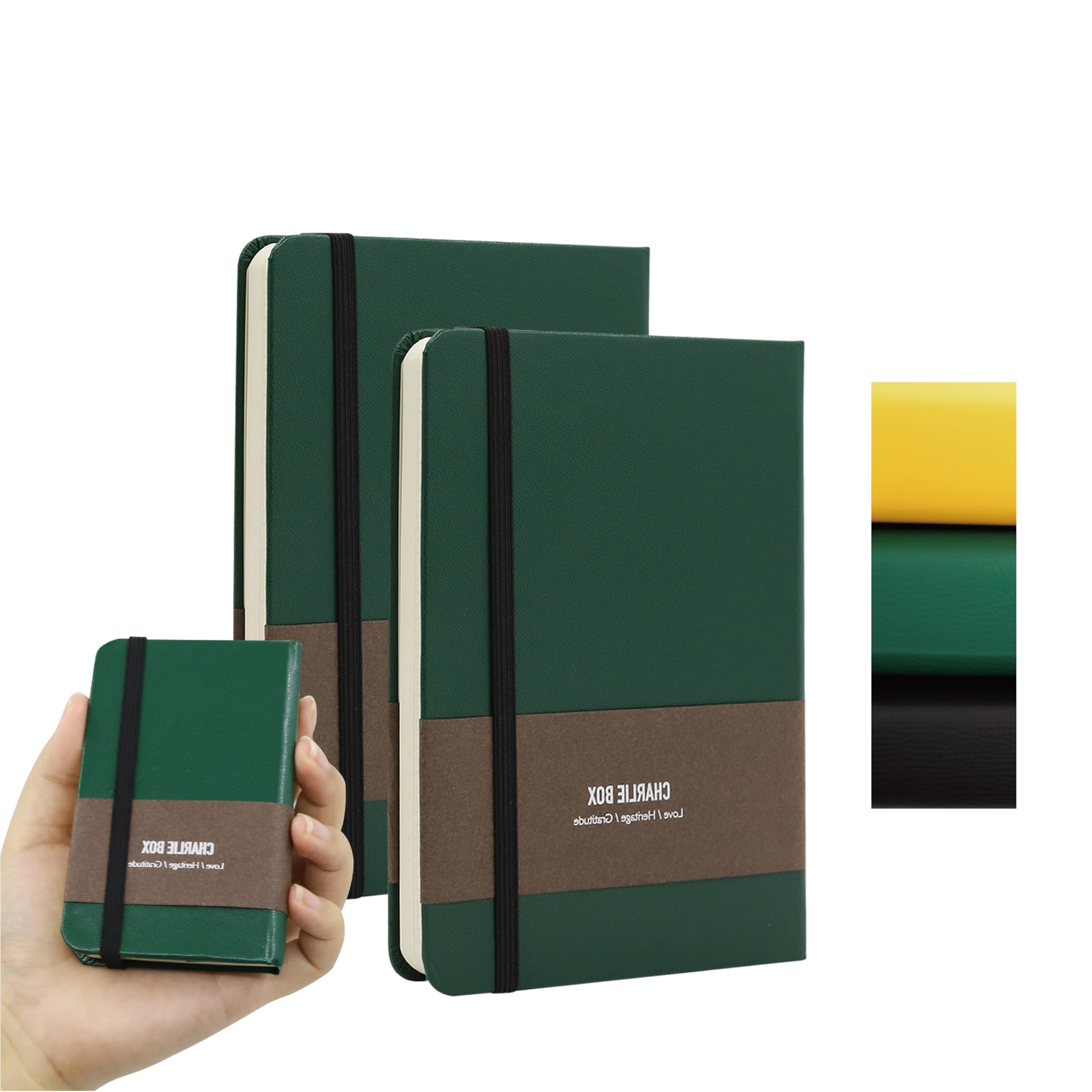 TUNJILOOL 2-Pack A7 Dotted Notebook - Leather Hardcover, 192 Pages 80GSM Thick Paper, Elastic Band & Inner Pocket for Creative Planning, Sketching, & Daily Notes