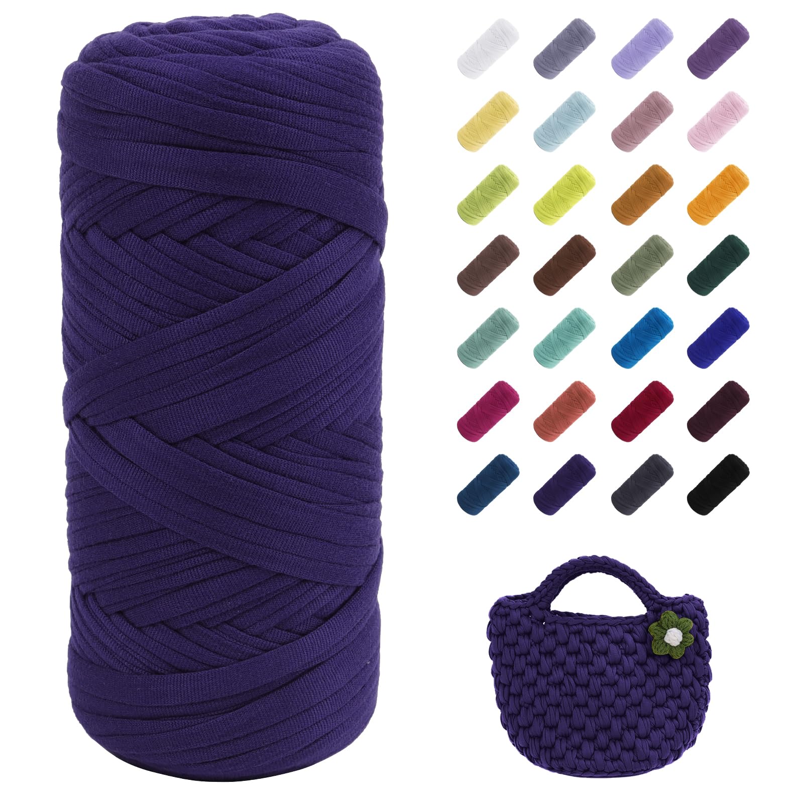 Uiopa T-Shirt Yarn, 200g/196ft Elastic Fabric Cloth Knitting T Shirt Yarn, Dark Purple Thick Crochet Fabric Ribbon for Crocheting Bags/Baskets/Rugs, Home Decor, DIY Crafts