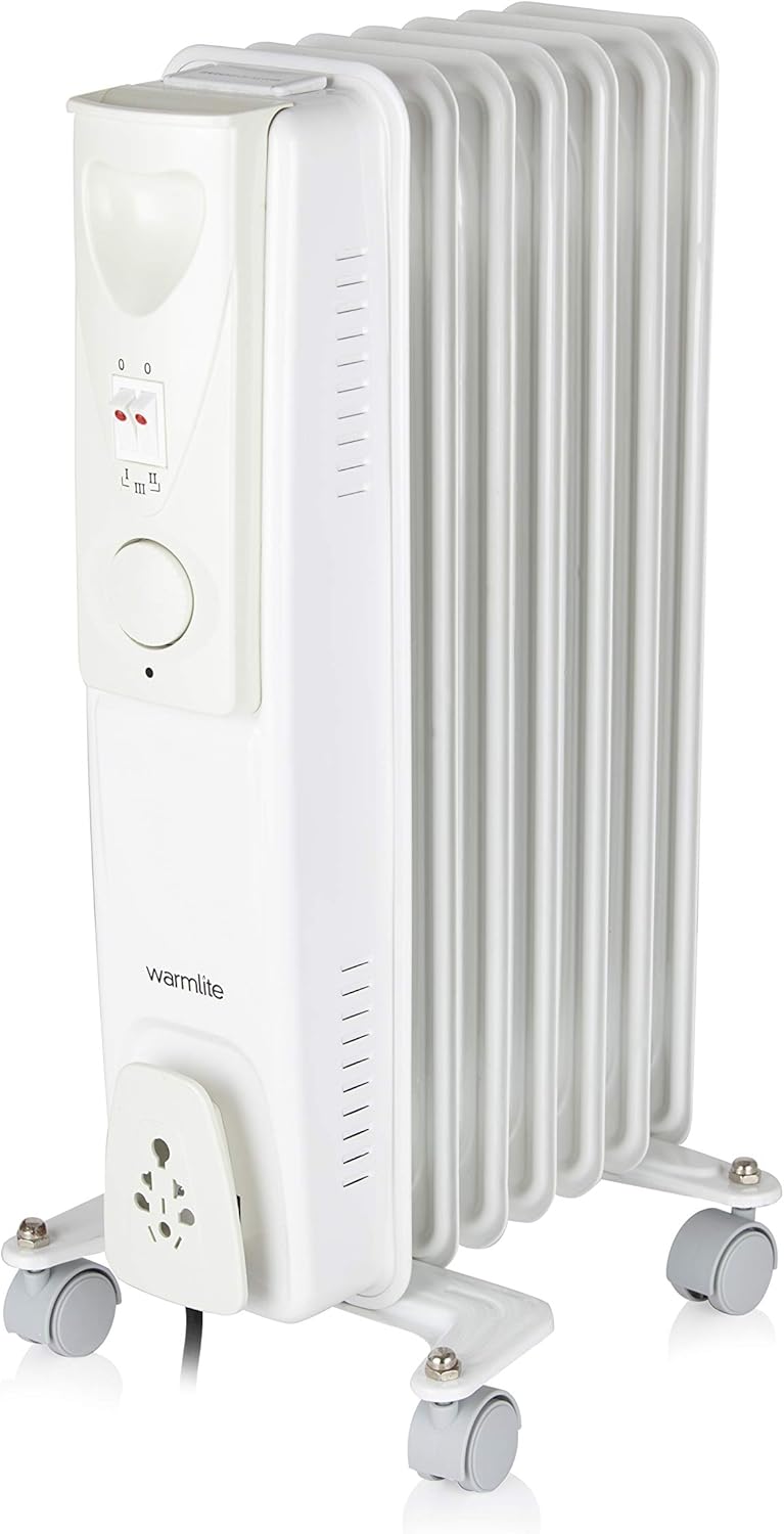 Warmlite 1500W Oil Filled Radiator with 3 power Settings and Adjustable Thermostat, White, WL43003YW, 1500 Watts
