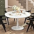 LTTROMAT 42 Inch Round Dining Table, White Marble Tulip Table with 0.71" Thickness & Metal Pedestal Base for 4-6 People