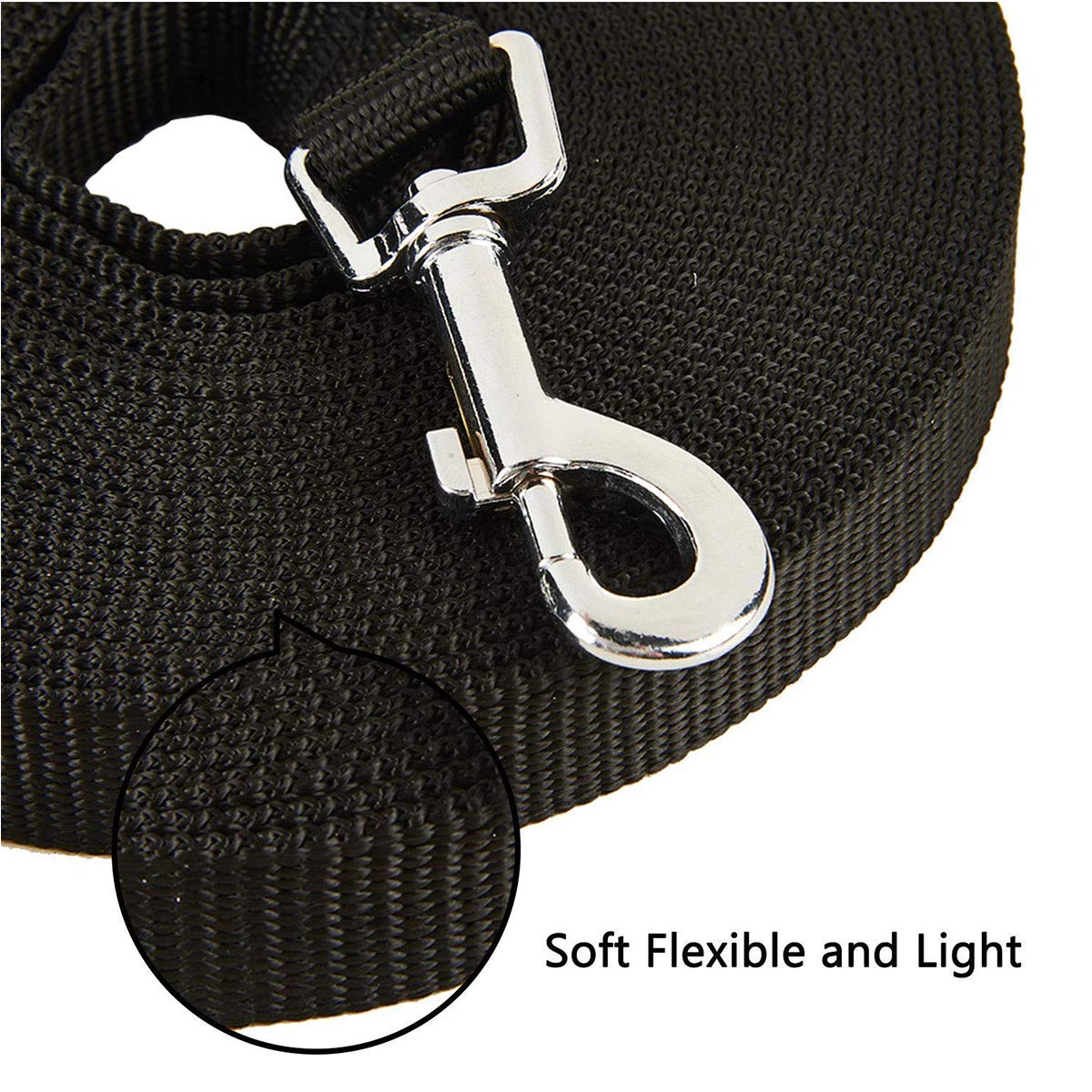 Musonic 50ft 65ft 100ft Black Extra Long Line Training Dog Leash (50 Feet)