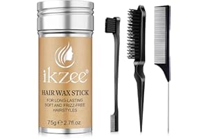 caqorzo Hair Wax Stick, Slick Stick for Hair Non-greasy Styling Hair, Styling Wax for Wigs, Hair Wax Stick and Brush Set for Flyaways Edge Frizz Hair-2.7 fl.oz