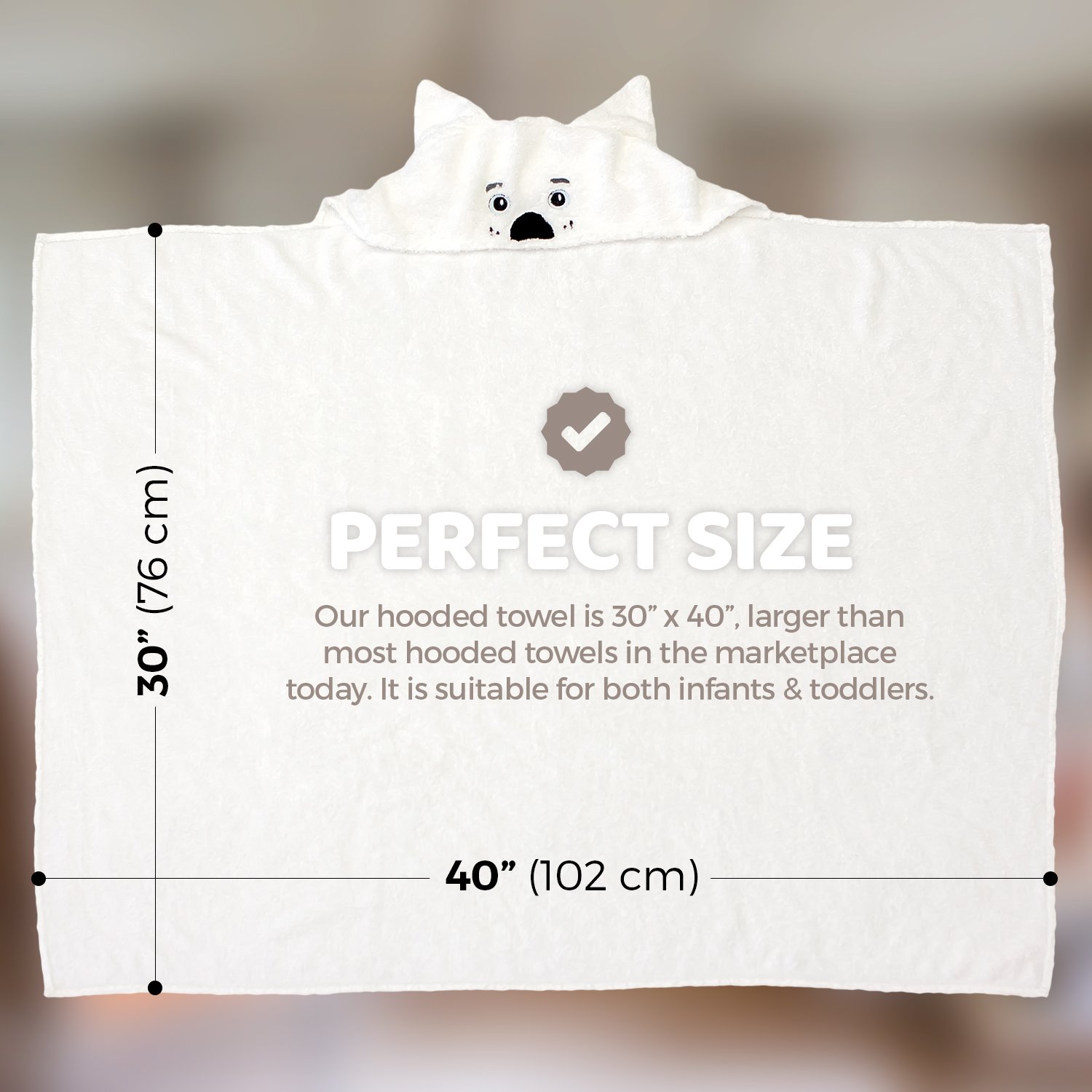 Baby Hooded Bath Towels | Organic Bamboo Material | Perfect for Bath, Pool or Beach | White Puppy Design | Best Gift for Baby Shower or Birthday | Twin Palms Baby Towel