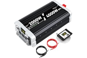 CELYYPU 2000 watt Pure sine Wave Inverter, 12V DC to 110V AC Power Inverter, with 3 AC Output sockets, USB Port, Type-C Port, Remote Control with LCD Screen, Used for Solar Emergency Power Supply in RV Homes