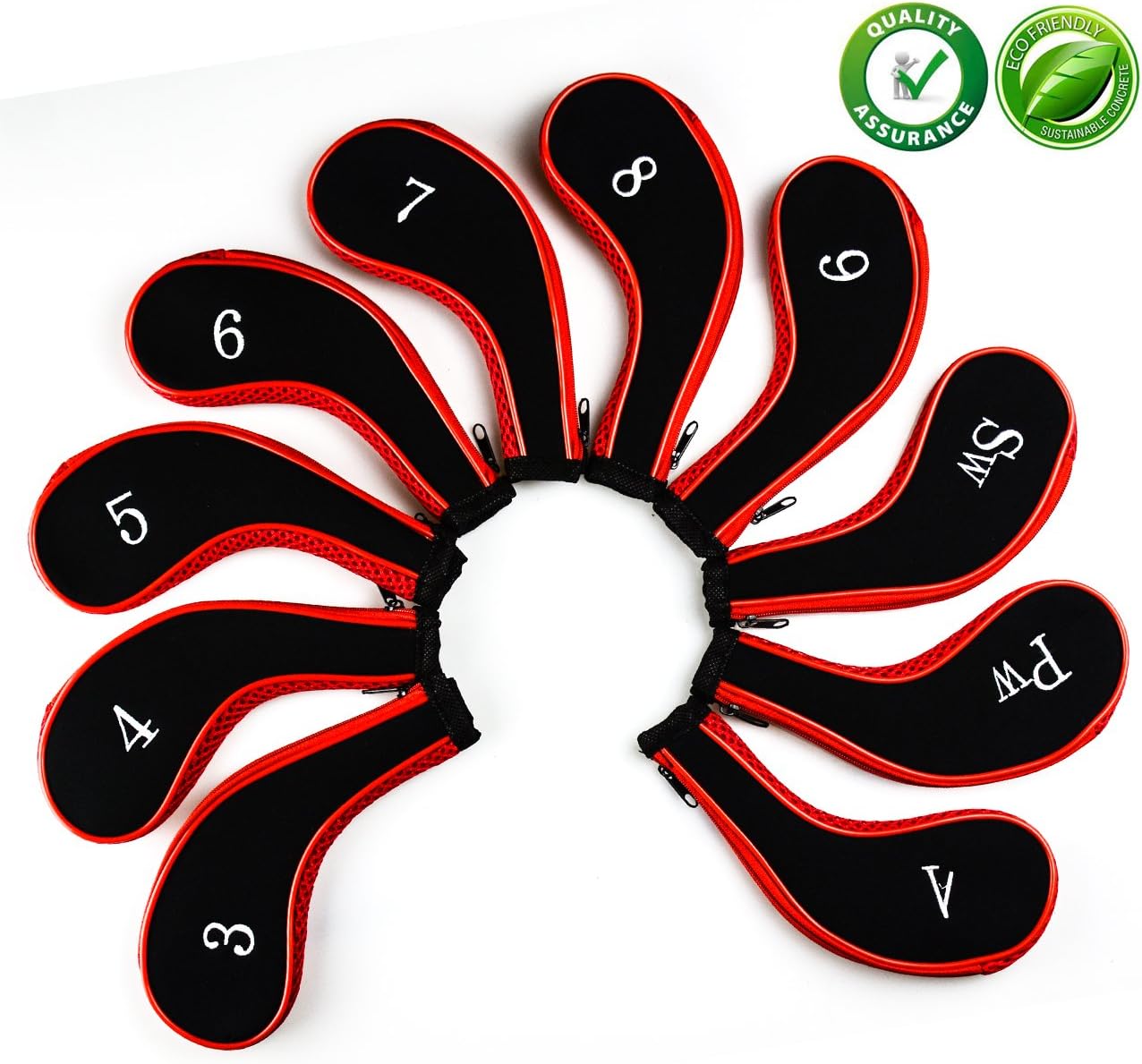 Aree Golf Club Covers,Neoprene Zippered Headcover for Golf Club Iron Head Covers Set Fit All Standard Clubs 10 PCS