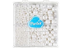 PURBOT White Pearl Sprinkles for Cake Decorating, 4 Sizes Sugar 130g/4.6oz, Cupcake, Ice Cream, Donuts, Macaron Toppings Supplies (2mm, 4mm, 7mm, 1cm)