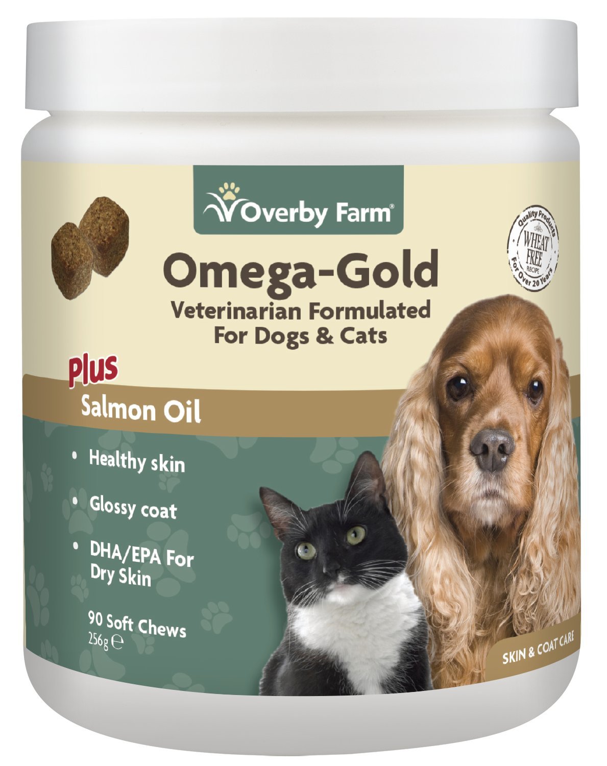 Overby Farm Omega Gold Salmon Oil Soft Chew for Cats and Dogs, 90-Piece, 256 g
