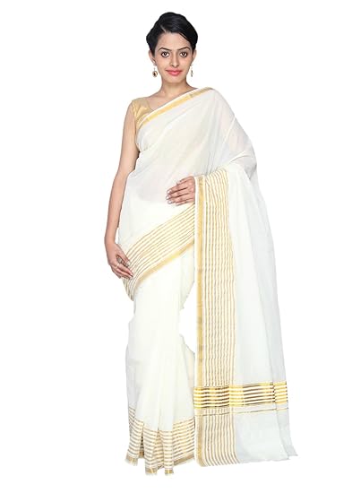 Women's Kerala Cotton Solid Saree - Kerala 10 Lines MK1121