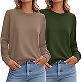 Ficerd 2 Pack Women's Casual Sweatshirts, Crew Neck Loose Fit Basic Tops Lightweight Cute Pullover Fashion Fall Outfits