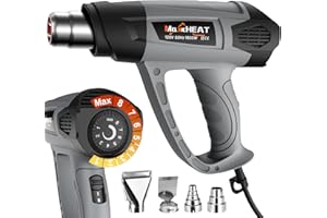 Heat Gun, 1800W MAXXHEAT Heavy Duty Hot Air Gun Kit Variable Temperature Control with 2-Temp Settings 122℉~1202℉ Overload Protection with 4 Nozzles for Crafts, Shrink Tubing/Wrapping, Stripping Paint