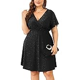 ZOMVA 2025 Plus Size 0X-4X Sparkly Glitter Wrap V Neck A Line Mini Dress Sparkle Sequin Sexy Dresses Cocktail Party Club