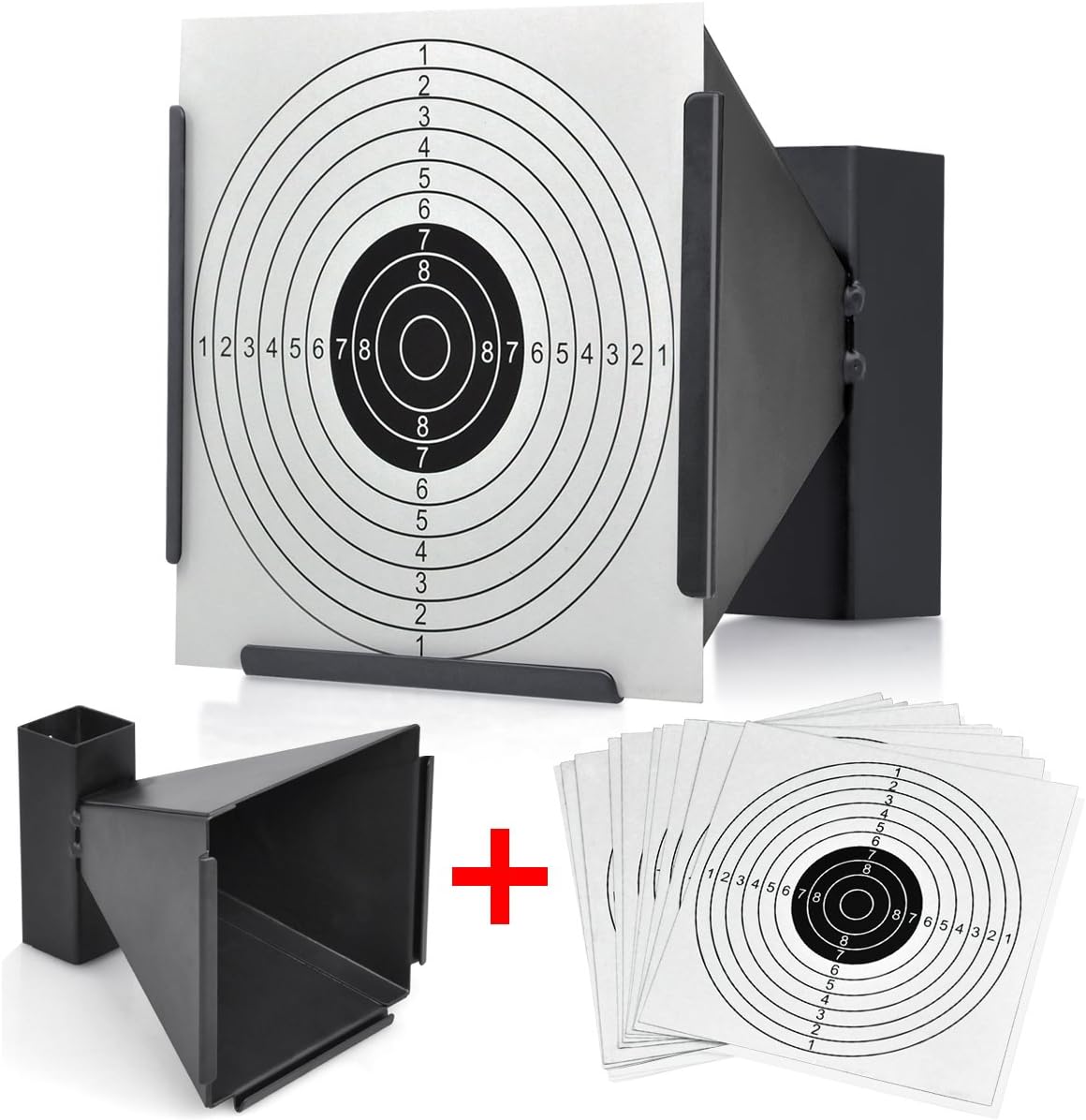 14 * 14cm Target Holder + 100 Targets Air Rifle Pellet Trap Shooting Target, Funnel, 14 x 14 x 17cm - Image 3