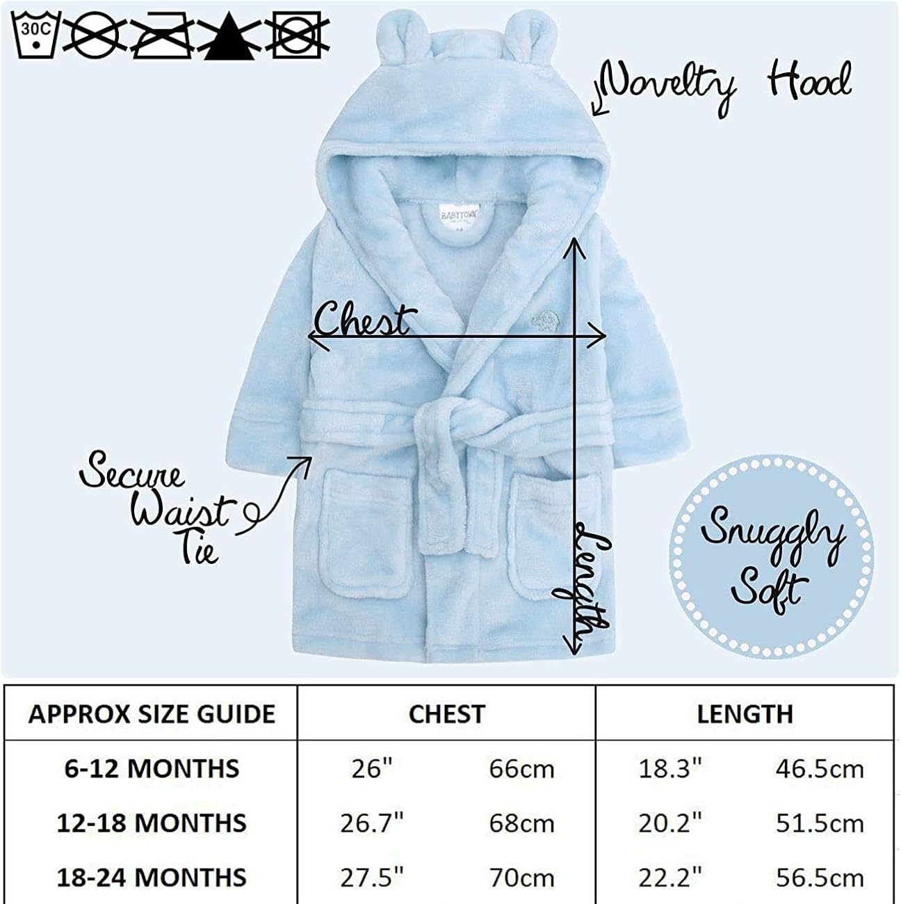 Babytown Baby Boys & Girls Soft Plush Fleece Dressing Gown Blue 0-6 Months: Clothing