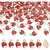 UNICRAFTALE 80Pcs Red Strawberry Charms White Heart Mini Charms Pendant Metal Enamel Strawberries Charm Cute Fruit Charm for DIY Bracelet Necklace Earring Jewelry Making