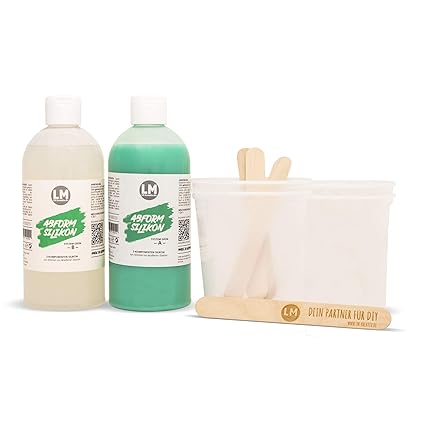 LM Abform Silikon flüssig (1 kg) -Grün- + Becher und Stäbchen, Flüssig-silikon, Bastel-silikon, Flüssiges Silikon, Abform-Mas
