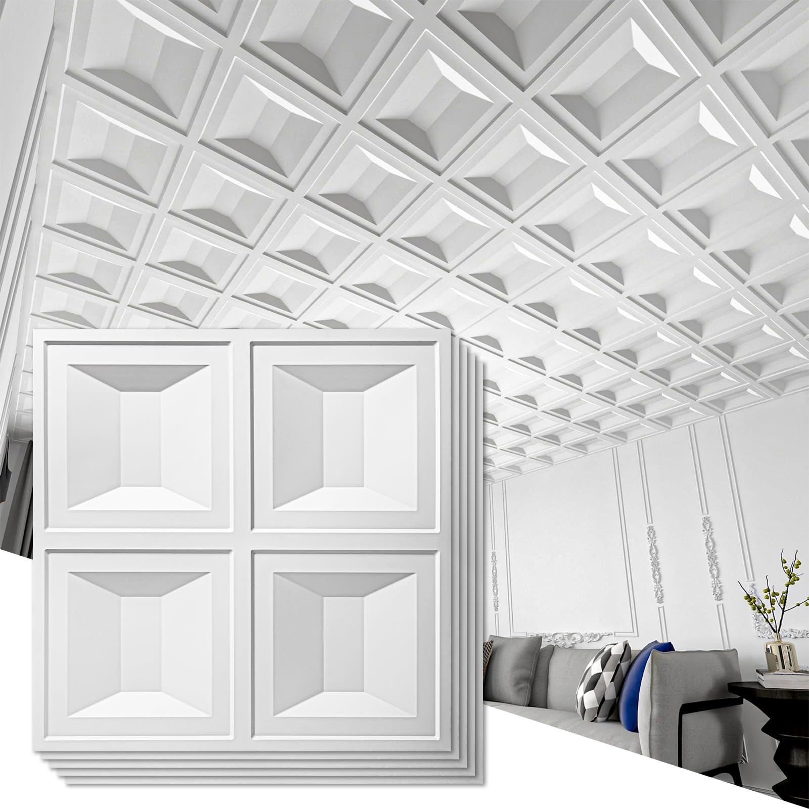 Euro-deco D219 White Pearl PVC Faux Tin Ceiling Tiles - 24x24 Glue Up/Drop In