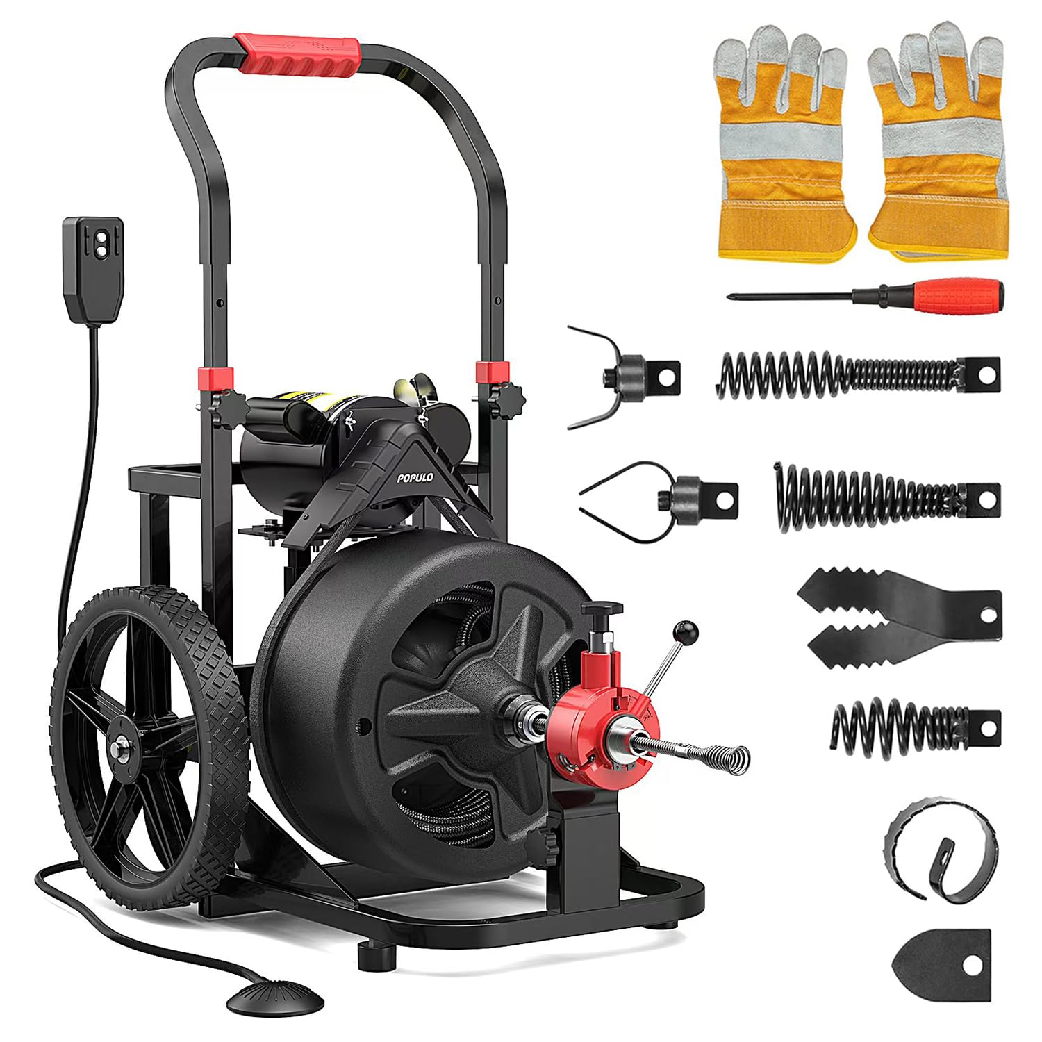 Photo 1 of ***(NUSED/ UNABLE TO TEST ITEM)***100FT x 1/2" Heavy Duty Drain Cleaner Machine, 750W Auto Feed Sewer Snake Auger with 8 Cutters & Air-Foot Switch for 2"-4" Pipes