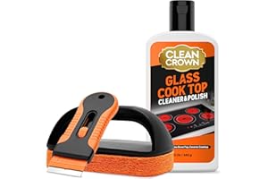 HEINE CleanCrown Cooktop Cleaner Kit (12 Oz), Glass Stovetop Cleaner for Electric Glass Top Stoves, Ceramic Cooktops & Fireplace Glass, with Scrubbing Pad & Scraper