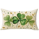 Fahrendom St Patricks Day Lumbar Decorative Rectangle Pillow Cover 12 x 20, Lucky Shamrock Clover Gold Coins Porch Patio Pillowcase, Irish Spring Polka Dots Sofa Couch Cushion Case Home Decor