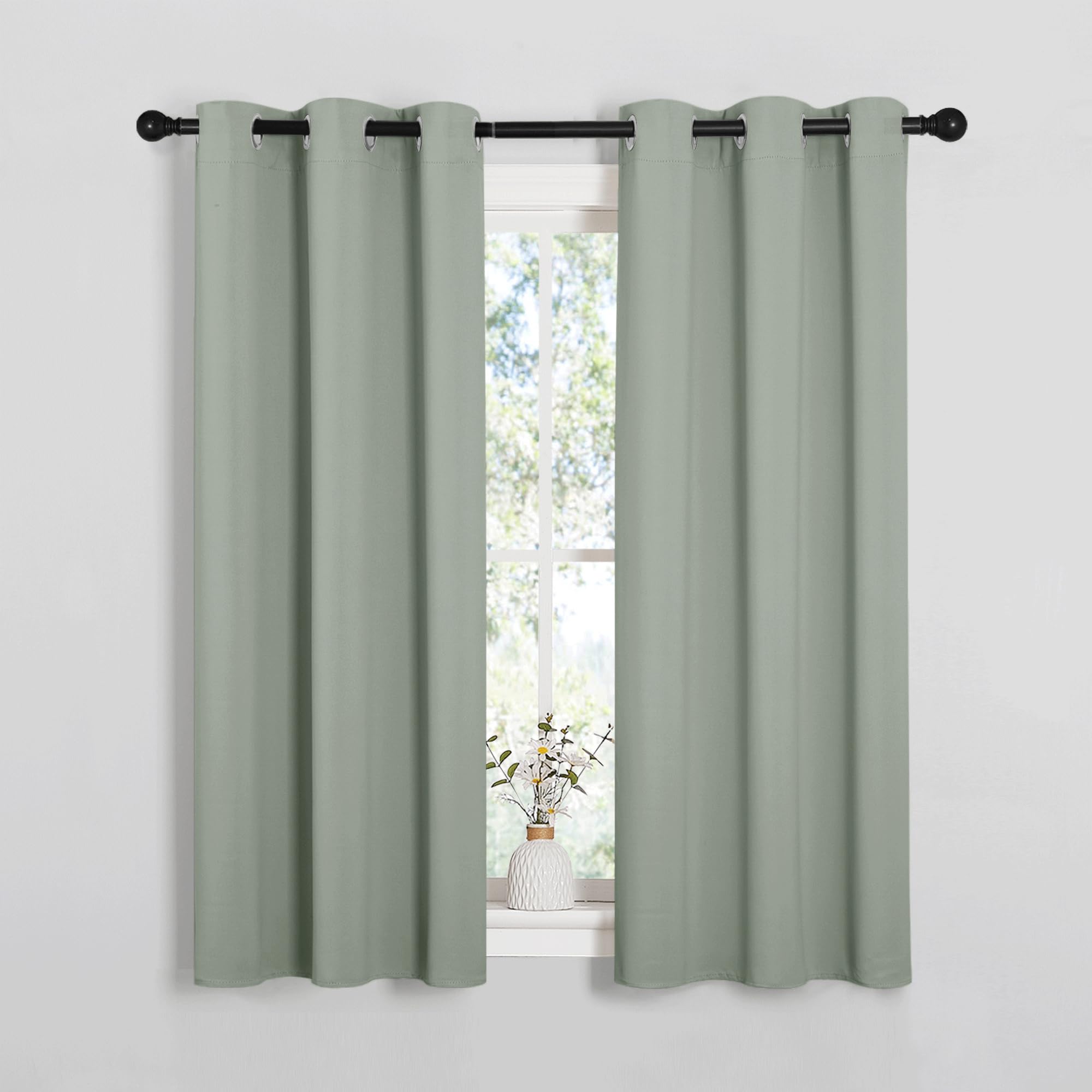 PONY DANCE Sage Green Thermal Insulated Curtains - 37x54 Inch, 2 Panels, Blackout, Energy Saving, Eyelet Design, for Kids' Bedroom, Kitchen
