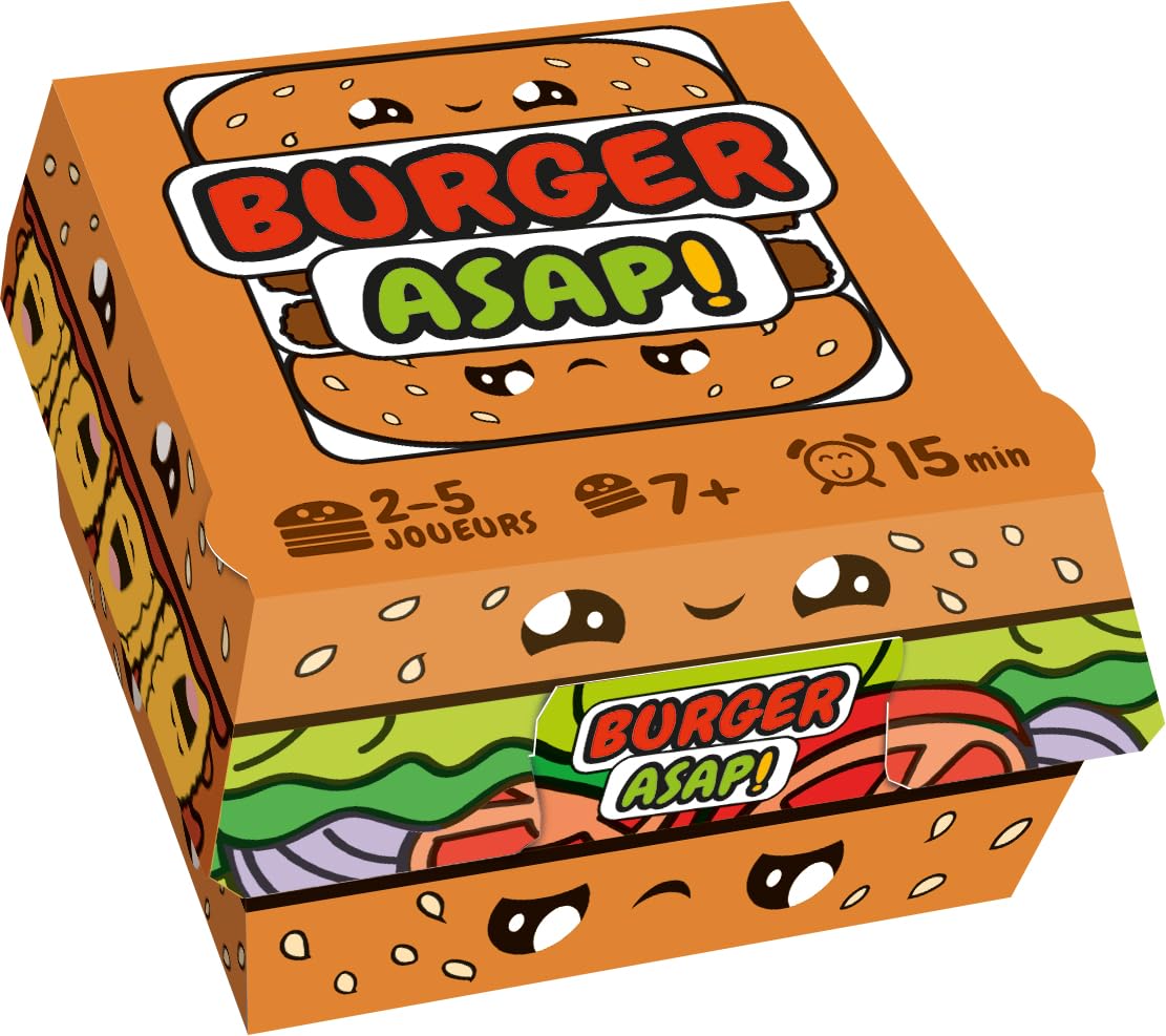 Asmodee - Mixlore - BURGER ASAP - Party Game for Children from 7 years - Create your Burgers Fast - Card Game Developing Speed & Coordination - 2 to 4 Players - 15 Min - French Version