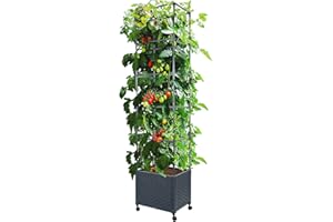 LINEX Raised Garden Bed Planter Box with Trellis, 67.6” Tomato Planters for Climbing Plants Vegetable Vine Flowers Outdoor Patio, Tomatoes Cage w/Self-Watering & Wheels